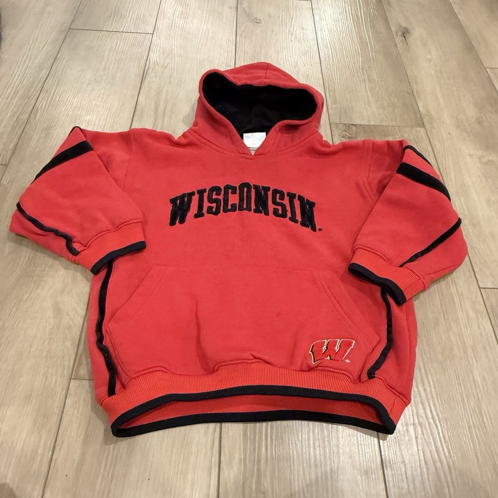 Wisconsin Badgers Sweatshirt Hoodie Youth S Red Velvet Letters NCAA‎ Mighty Mac